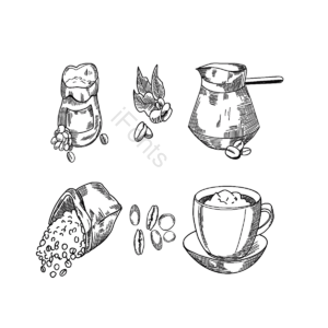 线条 卡通 手绘 黑色 咖啡豆 咖啡杯