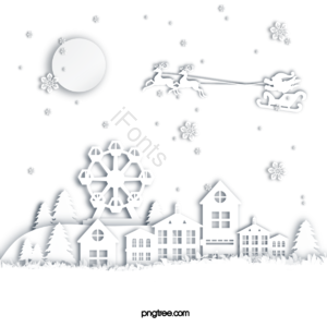 冬季 夜晚 圣诞 雪橇 麋鹿 圣诞老人 摩天轮 松树