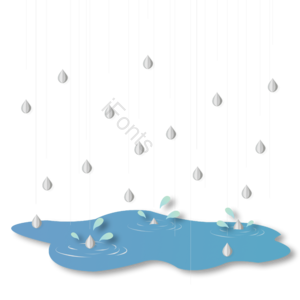 剪纸风格 水滴 雨滴 立体视觉 水獭 泼洒 蓝色 雨