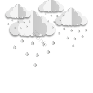一排云 立体视觉 雨滴 水滴 卡通 梯度 折叠 白色