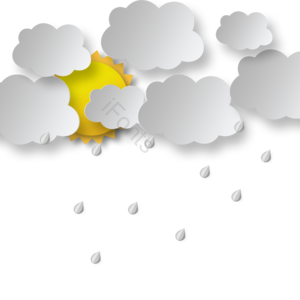 一排云 立体 雨滴 水资源水滴 动画片 渐变色 剪纸风格 阳光