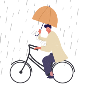 自行车单车 雨 雨伞 裤头 皮鞋 T恤衫 刮风的 动画片