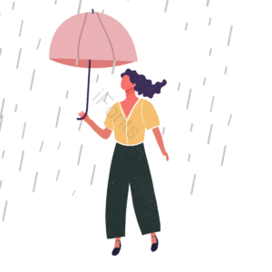 雨 雨伞 皮鞋 裤头 大衣 刮风的 动画片 手绘竽