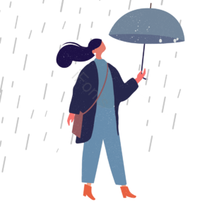 手绘竽 雨 雨伞 裤头 皮鞋 T恤衫 刮风的 背包