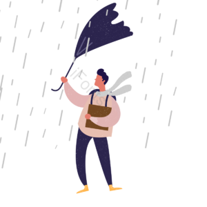 雨 雨伞 裤头 皮鞋 T恤衫 刮风的 动画片 手绘竽