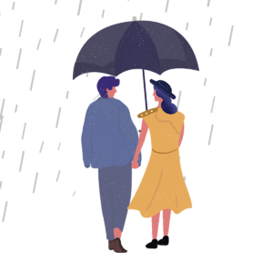 情侣 剪影 雨 雨伞 裤头 皮鞋 T恤衫 刮风的
