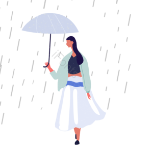 雨 雨伞 皮鞋 大衣 刮风的 动画片 手绘竽 蓝色