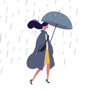裙子 大衣 刮风的 动画片 手绘竽 雨 雨伞 皮鞋