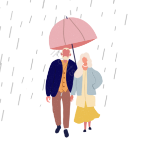 雨 雨伞 裤头 皮鞋 T恤衫 刮风的 动画片 手绘竽