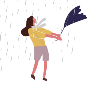 雨 雨伞 裤头 皮鞋 T恤衫 刮风的 动画片 手绘竽
