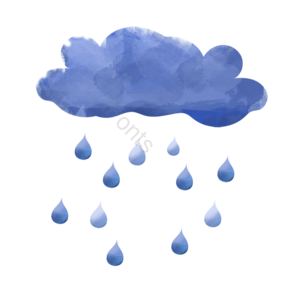 水彩 下雨天 云彩 藏青色 雨珠 雨 云朵