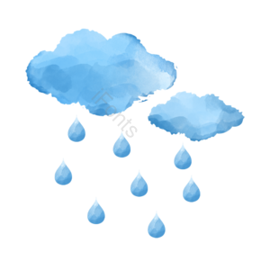蓝色 水彩 云朵 下雨天 绘本 雨滴
