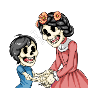 亡灵节 卡通风格 儿童 可爱 骷髅人 彩色 亲子 骨头