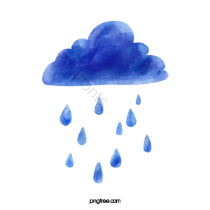 云朵 雨滴 下雨天 晕染 水彩 蓝色 手绘