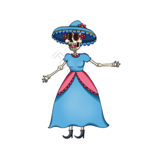 亡灵节 骷髅 女孩 帽子 花朵 卡通 简约