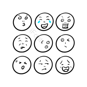 社交表情 简笔画 可爱风格 简约风格 哭笑 冷漠 尴尬 震惊