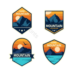 峰 大山高山 徽章 签签 日落 手绘竽 动画片 字体