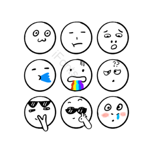 社交表情 简笔画 手绘 黑白 可爱风格 呕吐 酷 冷漠