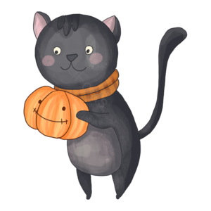 手绘 欧美 猫咪 插画 元素 节日 滑稽 万圣节化妆