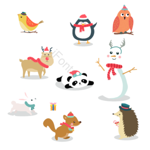 冬季 动物 麋鹿 企鹅 猫头鹰 鸟 刺猬 雪人