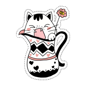 手绘 可爱 花瓶 猫咪 动物 装饰 小动物 插画