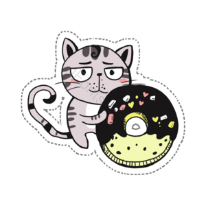 手绘 可爱 动物 装饰 猫咪 甜甜圈 小动物 插画