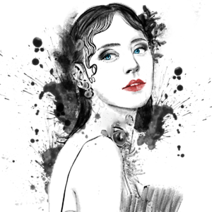 溅 黑和白 美女 水彩 插图 头像 字符 手绘