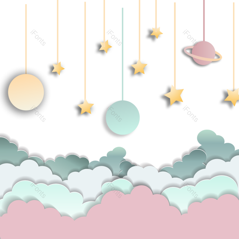 天空图片,剪纸元素,月亮PNG,星星免抠素材