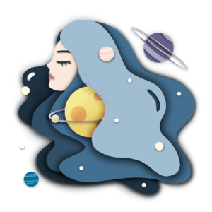少女 头像 剪纸风格 创意 星球 蓝色 简约
