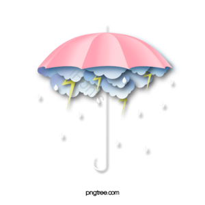 云朵 蓝色云朵 闪电 粉色雨伞 下雨 雨滴 剪纸
