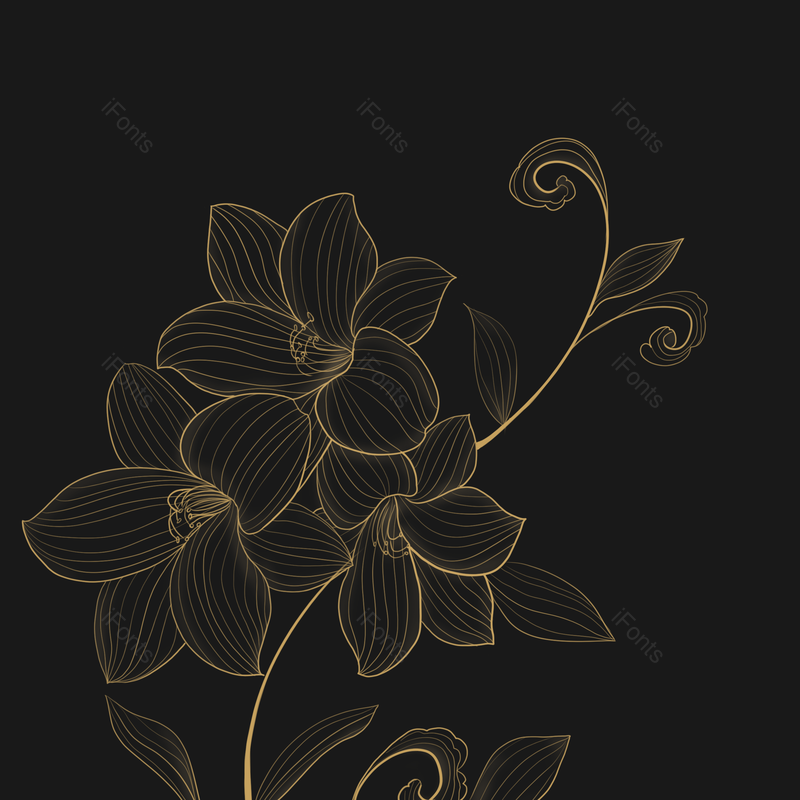 元素图片,植物元素,花线描PNG,金色免抠素材