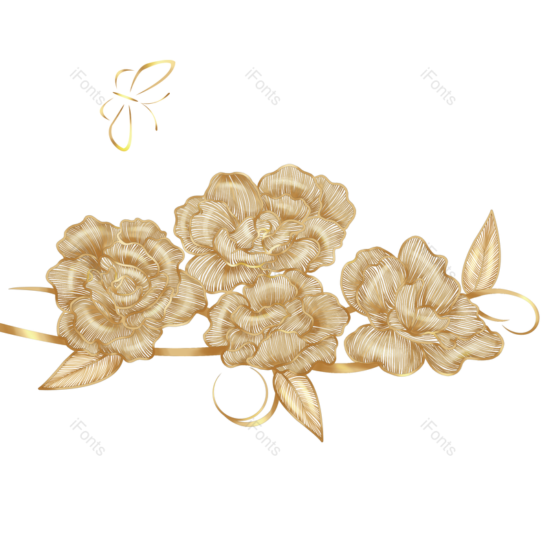 蝴蝶图片,花瓣元素,花线描PNG,手绘花免抠素材