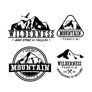 复古 登山 探险 徽章 绘画 logo 黑白 彩色