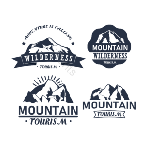 复古的 登山运动 剪影 签签 组合 密封 商标牌 丘陵