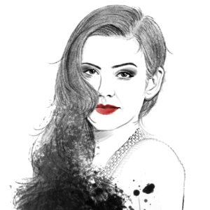 黑和白 肖像 水彩 字符 插图 手绘 女人 美女