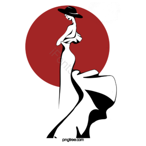 手绘 插图 女人 复古的 现代 元件 黑和白 红色