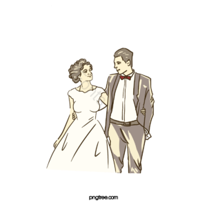 手绘 新人 情侣 插画 结婚 彩色 绘画 人物