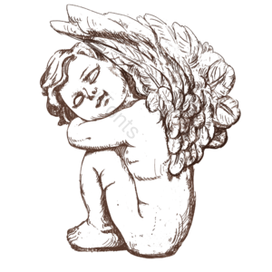 手绘 黑和白 天使 情人节 插画 欧式风格 丘比特 爱的女神