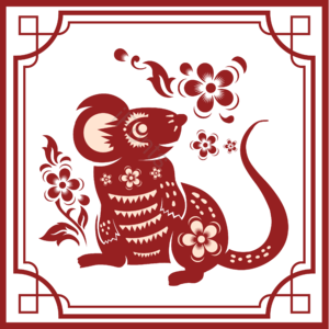 老鼠 鼠年新年头像框 动画片 十二生肖 剪纸装饰风格 剪纸 红色 喜庆的