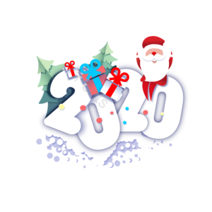 可爱 圣诞老人 2020 新年 剪纸 礼物 年份 下雪