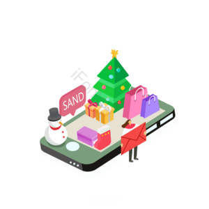 手机 购物 圣诞 插图 圣诞袜 雪人 圣诞树 信封