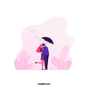 手绘 ui 下雨 撑伞 人物 情侣 插画 小草