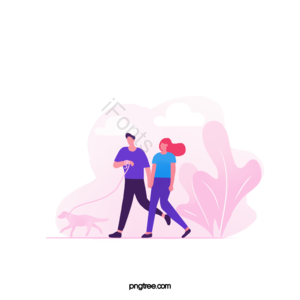 手绘 情侣 约会 遛狗 人物 插画 ui 浪漫