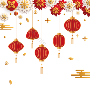 新年年味 中国 年 立体 红色 灯笼 梅花 金色