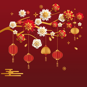 新年 中国 春节 年 立体视觉 红色 庆祝快乐 灯笼