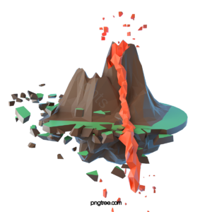 火山 熔岩 山脉 低多边形 棕色 绿色 立体 橙色