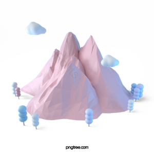 粉色 低多边形 山脉 清新 立体 蓝色 云 C4D