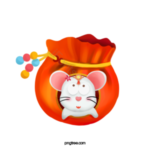 红色 喜庆 福袋 老鼠 生肖 动物 吉祥 送福