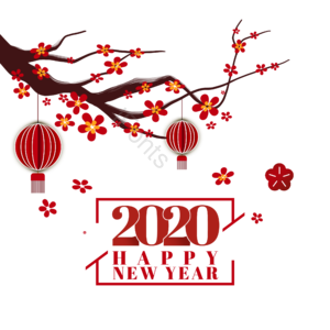 红色 卡通 新年 祝福 花枝 2020年 装饰 花朵