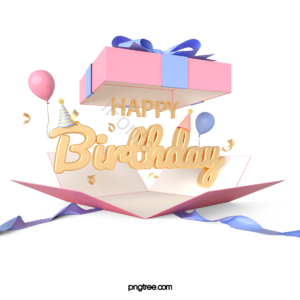 happy生日快乐 包装盒纸盒子礼物盒子 飘带 生日帽 气球 庆祝 粉色 蓝色